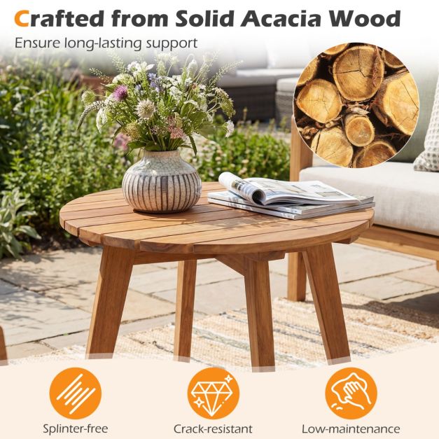 Coast Side Table Natural - Table de jardin ronde en bois d'acacia - 43 x 43 x 35 cm