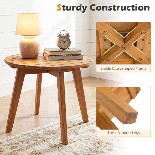 Coast Side Table Natural - Table de jardin ronde en bois d'acacia - 43 x 43 x 35 cm