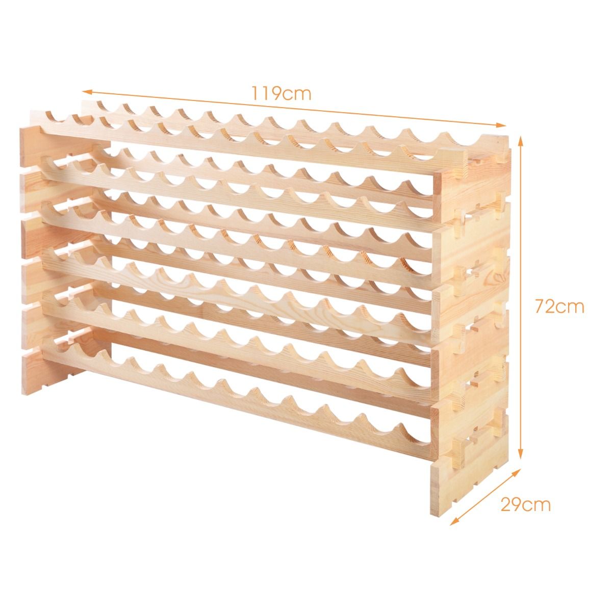 Coast Wooden Bottle Rack - Capacité pour 72 bouteilles - 6 niveaux - 119 x 29 x 72 cm - Bois de pin