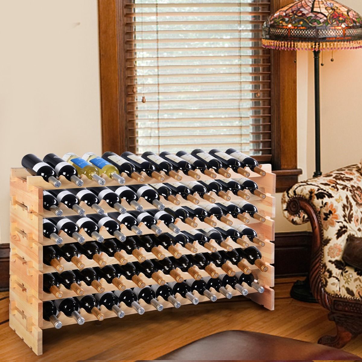 Coast Wooden Bottle Rack - Capacité pour 72 bouteilles - 6 niveaux - 119 x 29 x 72 cm - Bois de pin
