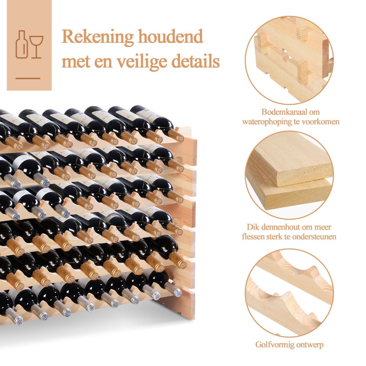 Coast Wooden Bottle Rack - Capacité pour 72 bouteilles - 6 niveaux - 119 x 29 x 72 cm - Bois de pin