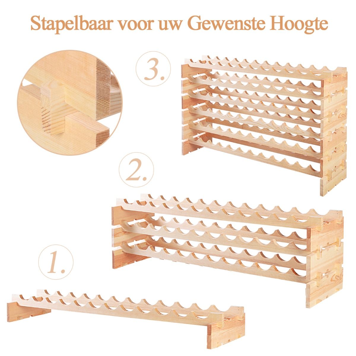 Coast Wooden Bottle Rack - Capacité pour 72 bouteilles - 6 niveaux - 119 x 29 x 72 cm - Bois de pin