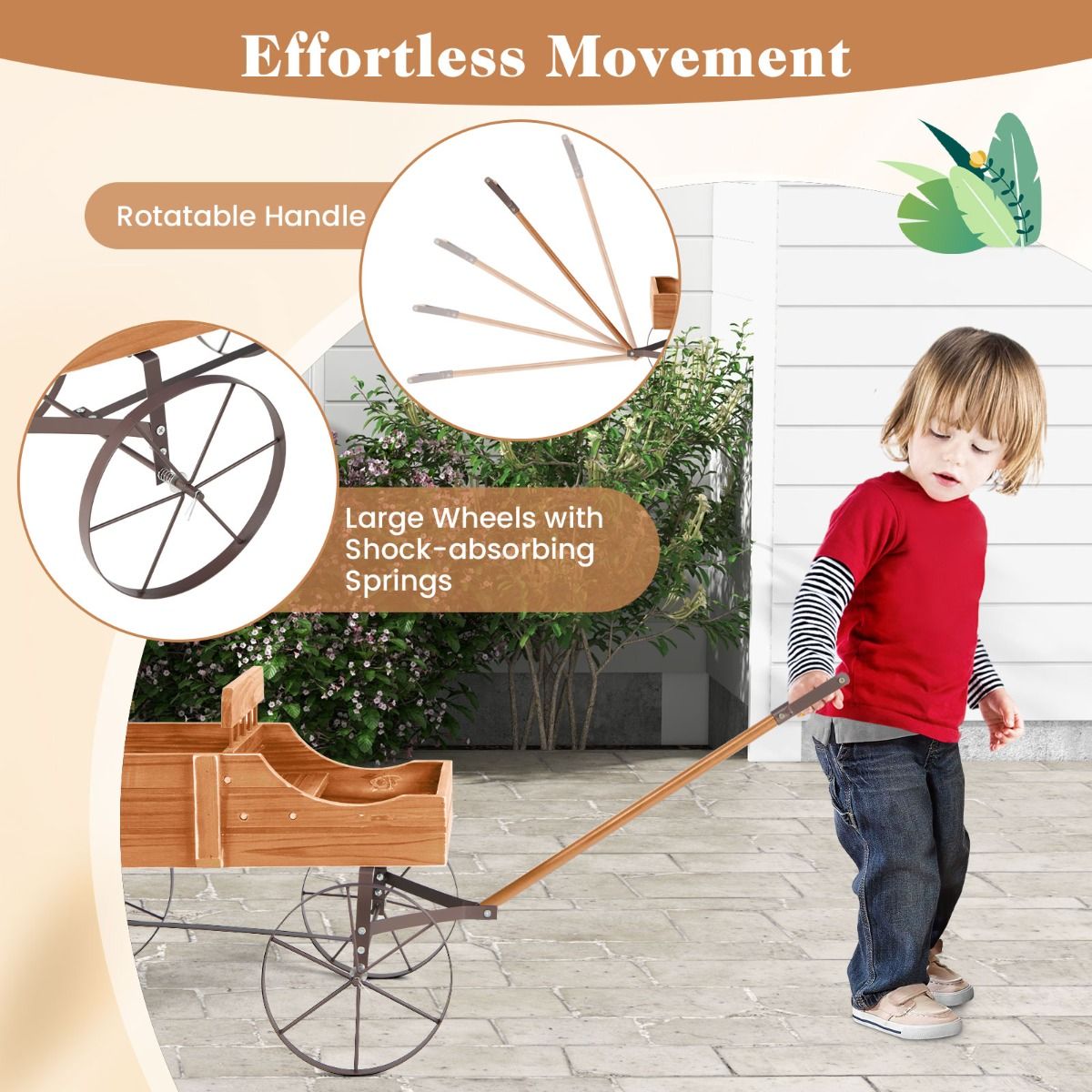 Coast Wooden Plant Trolley with 2 Sections and Wheels - 62x34x61 cm - Orange