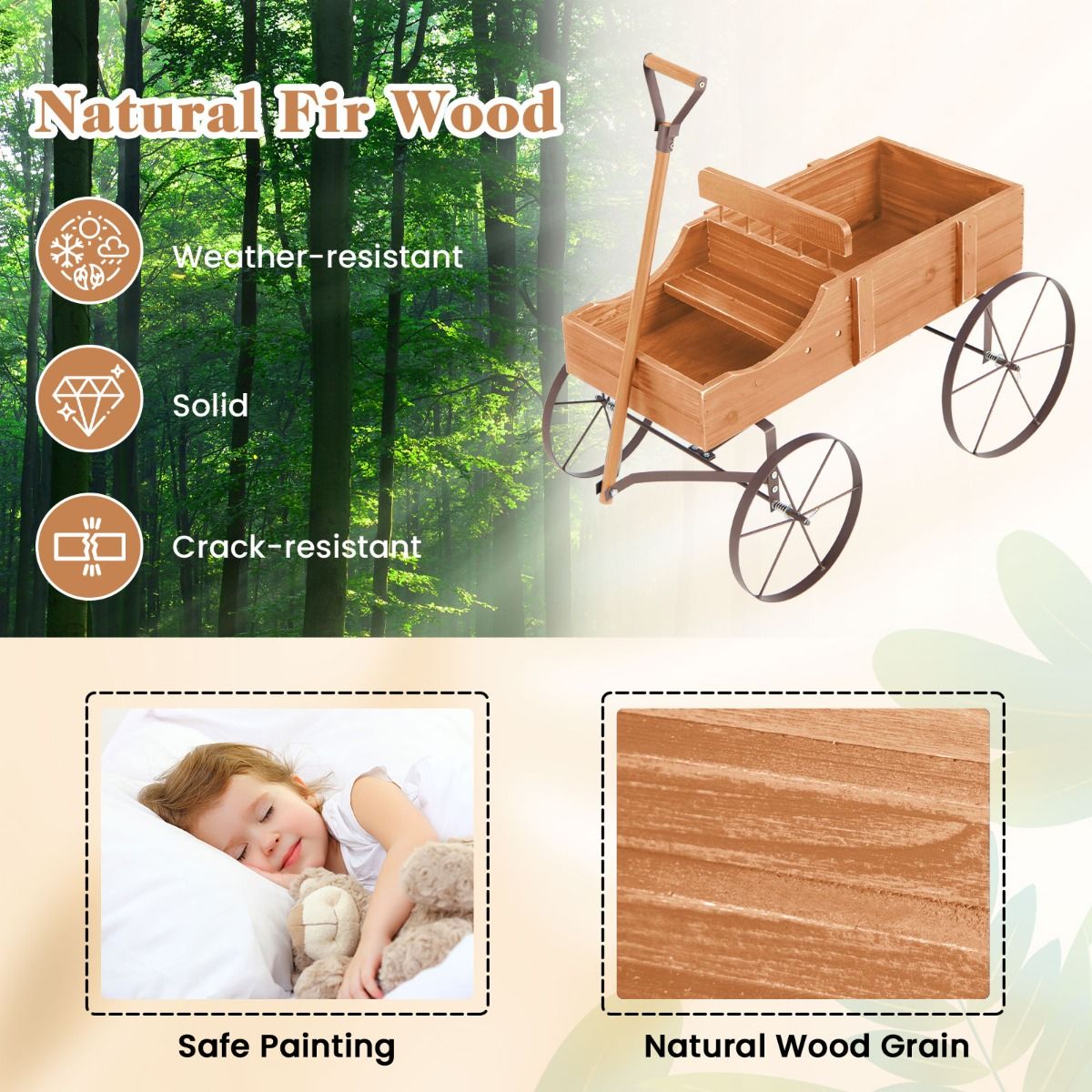 Coast Wooden Plant Trolley with 2 Sections and Wheels - 62x34x61 cm - Orange