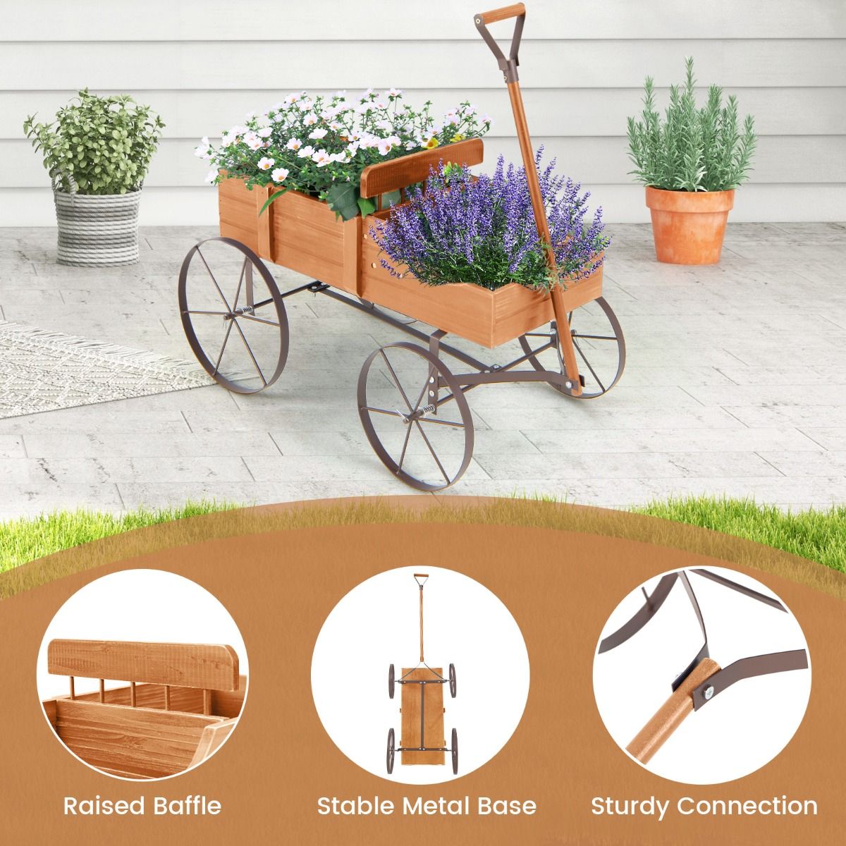 Coast Wooden Plant Trolley with 2 Sections and Wheels - 62x34x61 cm - Orange