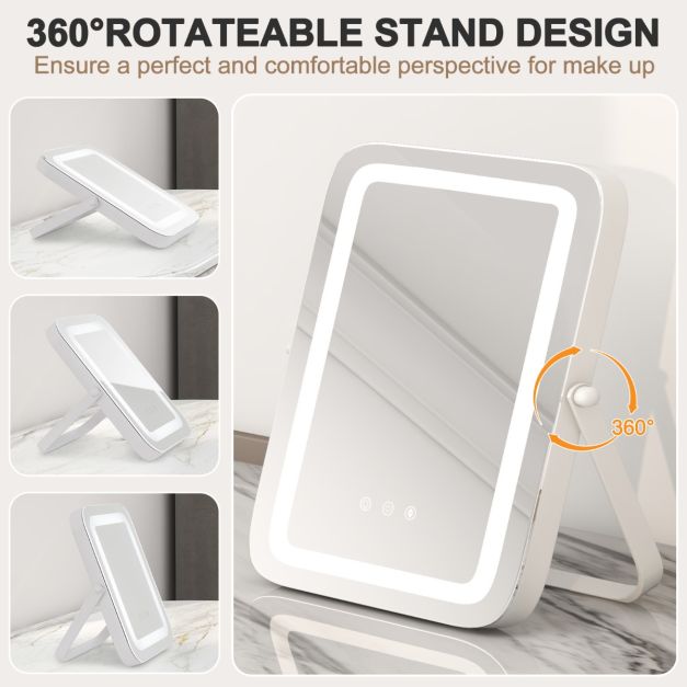 Coast Make-Up Mirror - 3 Colour LED - 360° Rotative - 240V - 27.5 x 3 x 31cm - Blanc