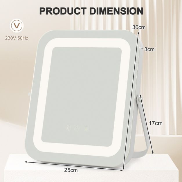 Coast Make-Up Mirror - 3 Colour LED - 360° Rotative - 240V - 27.5 x 3 x 31cm - Blanc