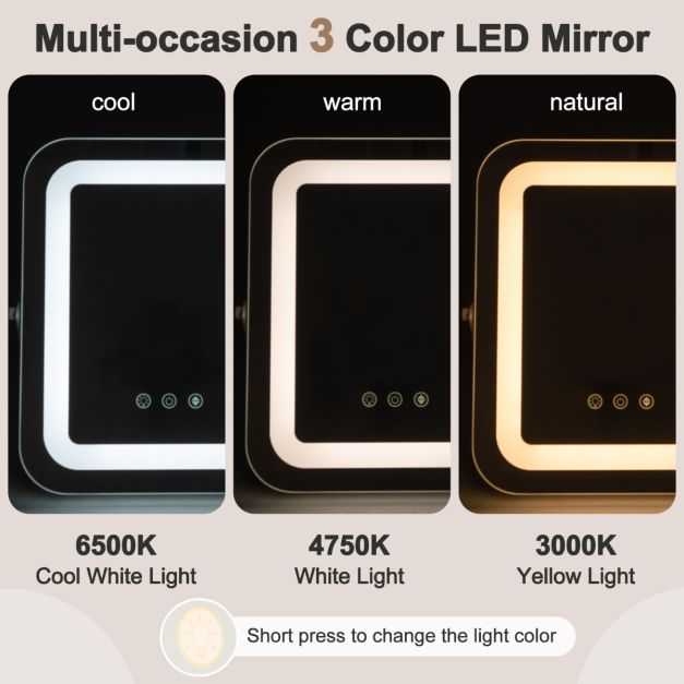 Coast Make-Up Mirror - 3 Colour LED - 360° Rotative - 240V - 27.5 x 3 x 31cm - Blanc