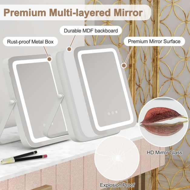 Coast Make-Up Mirror - 3 Colour LED - 360° Rotative - 240V - 27.5 x 3 x 31cm - Blanc