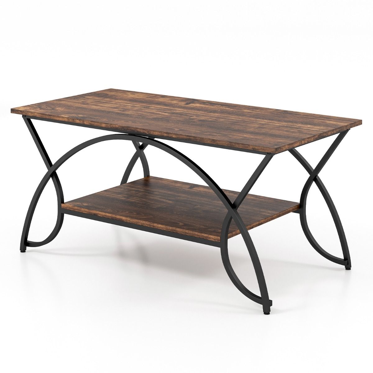 Table basse Coast aspect marbre avec étagère de rangement et cadre en métal - Rustic Brown/Black - 100 x 50 x 45 cm