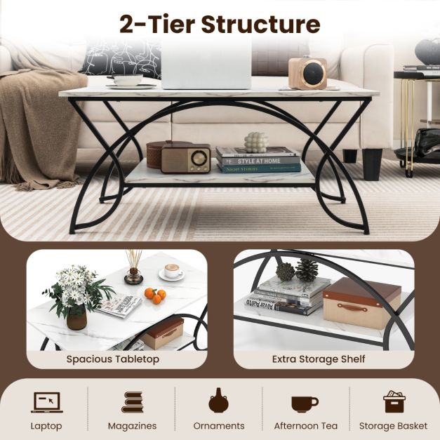 Table basse Coast - Marblelock - Structure métallique - 100 x 50 x 45 cm - Noir/Blanc