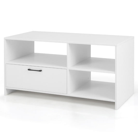 Coast TV Cabinet Lowboard 104.5 x 51.5 x 52 cm White with Drawer and Open Compartments for Televisions up to 50 Inch