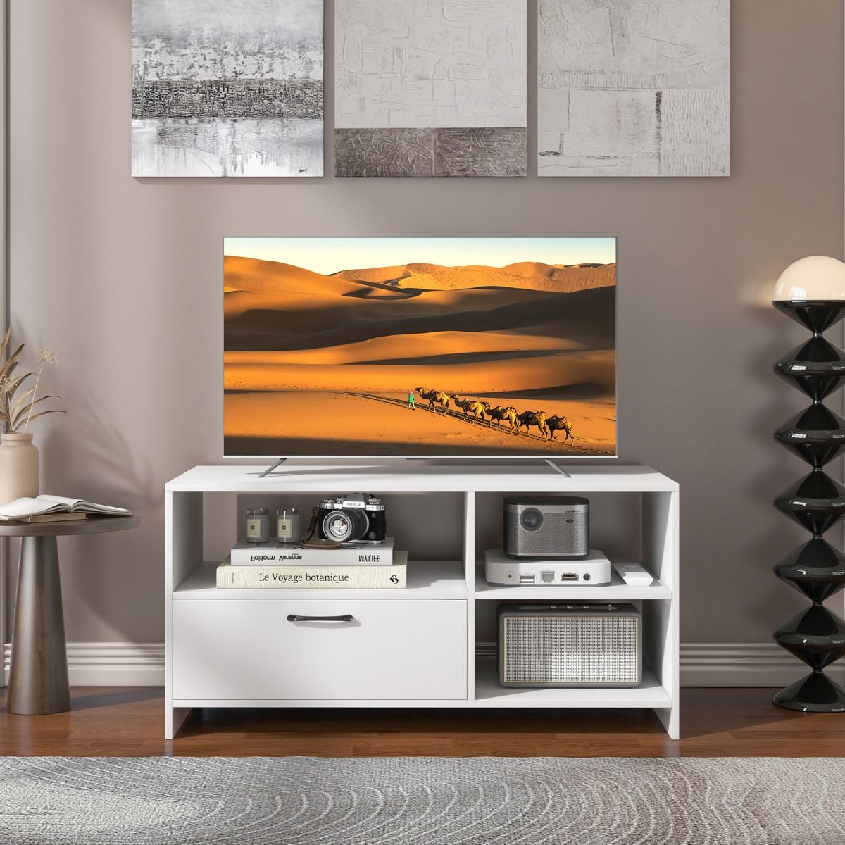 Coast TV Cabinet Lowboard 104.5 x 51.5 x 52 cm White with Drawer and Open Compartments for Televisions up to 50 Inch