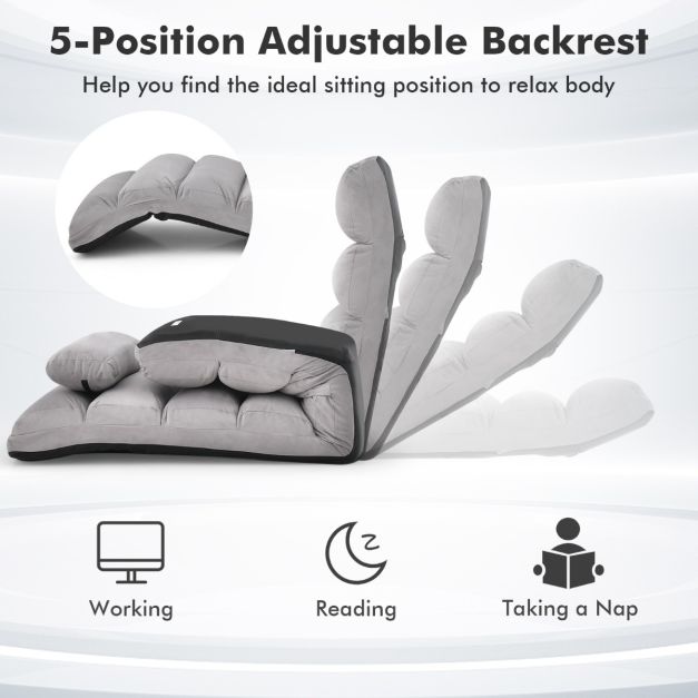 Chaise de sol pliable Coast - Faux cuir - Gris - 175x55x20 cm