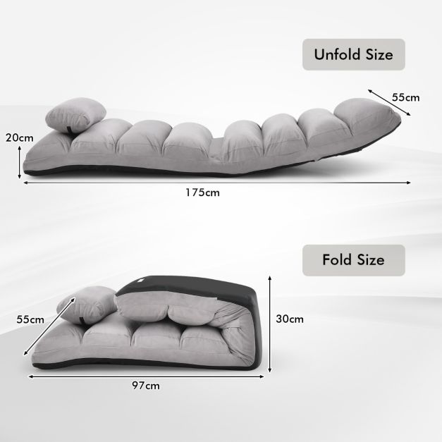 Chaise de sol pliable Coast - Faux cuir - Gris - 175x55x20 cm