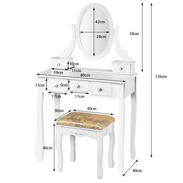 Coast Table à langer - Rotation 360° - MDF - Tabouret inclus - 80 x 40 x 136 cm - Blanc