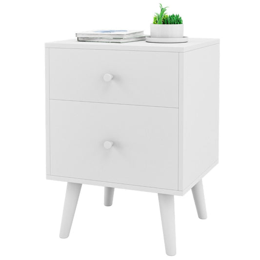 Coast Table de chevet 2 tiroirs 45x40x62 cm - Commode en bois blanc avec pieds en bois massif d'hévéa