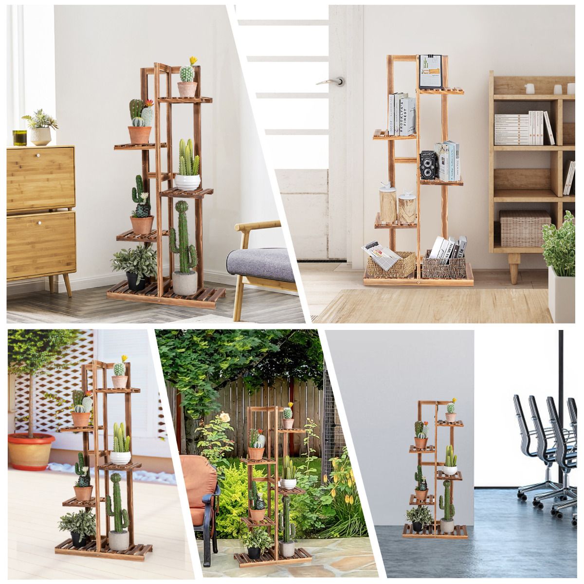 Coast 5-Layer Flower Rack Brown 50 x 21 x 103 cm - Porte-plantes en pin autoportant pour l'intérieur et l'extérieur