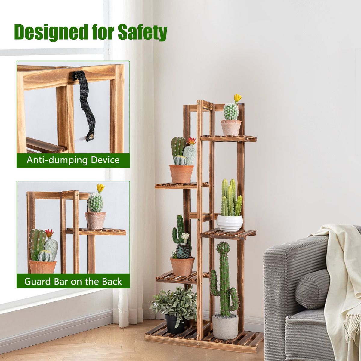 Coast 5-Layer Flower Rack Brown 50 x 21 x 103 cm - Porte-plantes en pin autoportant pour l'intérieur et l'extérieur