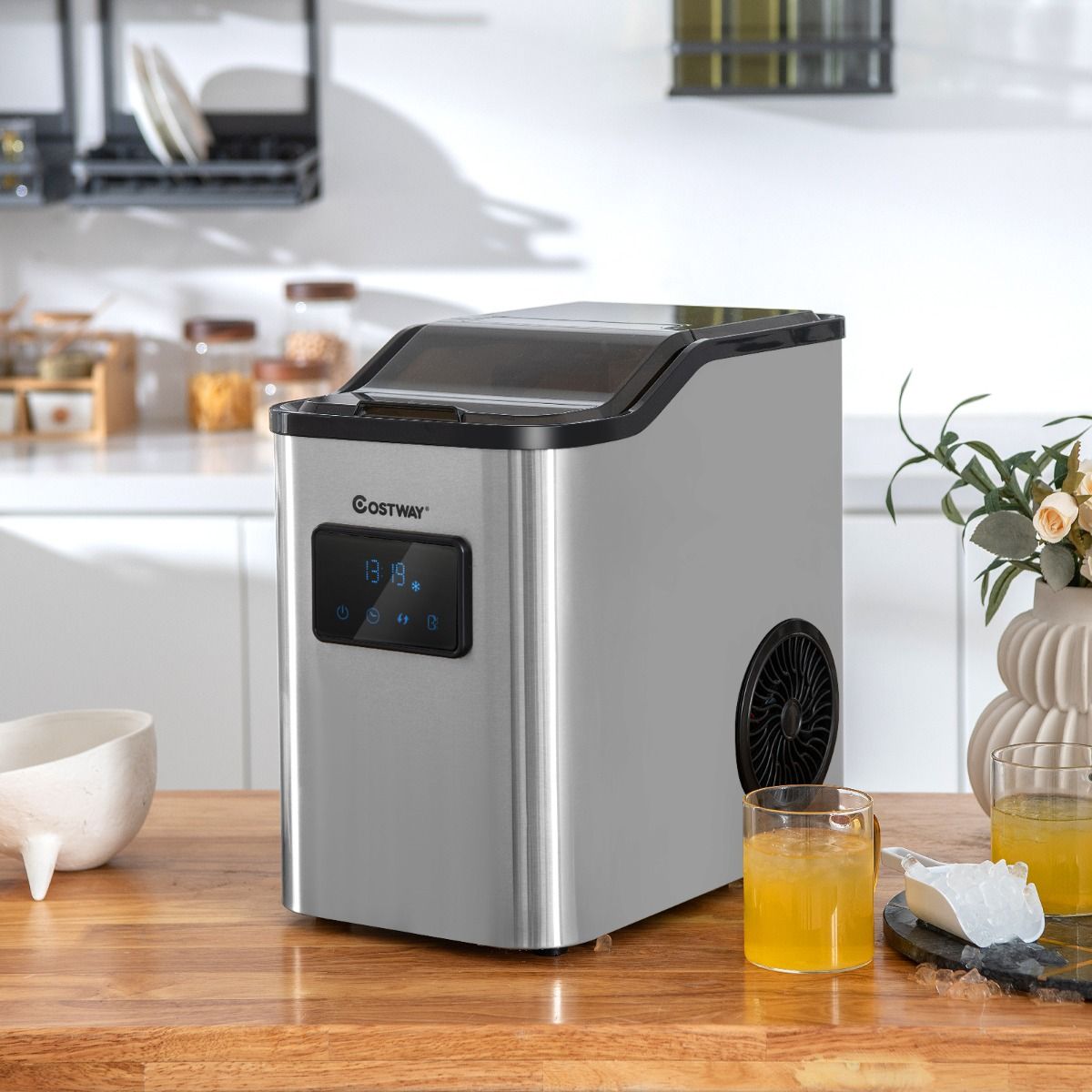 Machine à glaçons Coast Nugget - glace pilée - 24 kg/jour - Réservoir d'eau 2.5L - 38.5 x 24 x 38 cm - Argent
