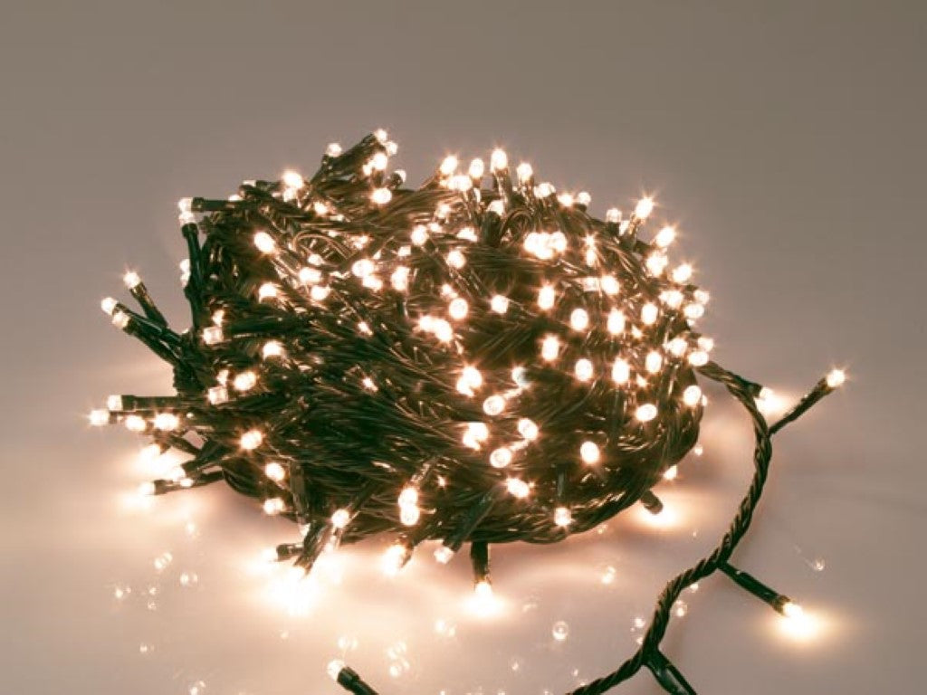 Guirlande lumineuse à LED Arizona blanc, guirlande lumineuse à LED, 40 mètres de lumières de Noël avec 600 LED, câble vert, lumière fixe, IP44 résistant aux éclaboussures, intérieur et extérieur, basse tension