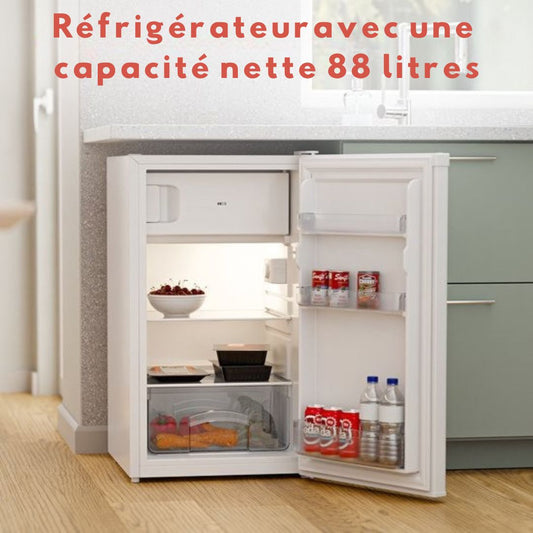 Réfrigérateur KitchenBrothers - 88L Compartiment de réfrigération - 14L Compartiment de congélation - Glacière - Frigo - Blanc