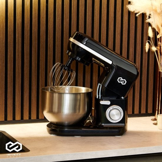 Infinity Goods Robot de cuisine - Mélangeur de cuisine - Bol de mélange en acier inoxydable de 5L - Robot de cuisine - Robot ménager - Accessoires inclus - 1000W - Noir