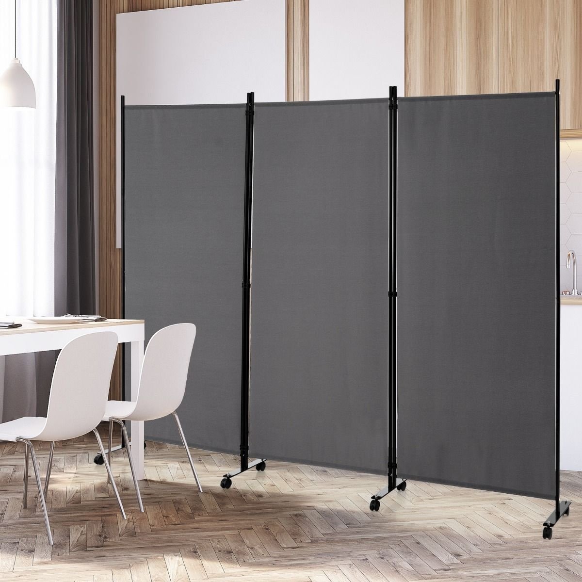 Coast 3-Panel Partition - 262 x 30 x 180 cm - Gris - Polyester/Métal