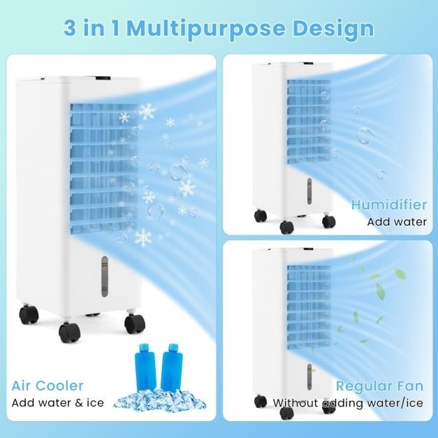 Refroidisseur d'air - Coast - 60 W - 44 dB - Sans tuyau d'évacuation - 3 modes - Minuterie 12 heures - 25.5x22x59 cm - Blanc