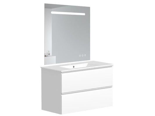 Kame Match Ensemble de meubles de salle de bains avec miroir - Blanc mat - 80x81 cm