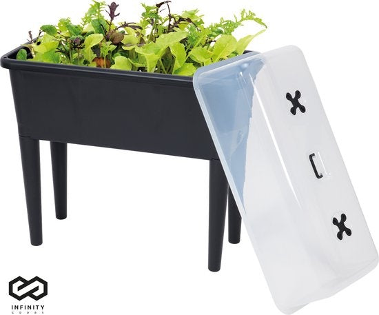 Infinity Goods Growing Table On Legs XXL - Jardinière - Rectangulaire - 76 x 37 x 85 cm - 70L - Extérieur Intérieur - Couvercle - Noir