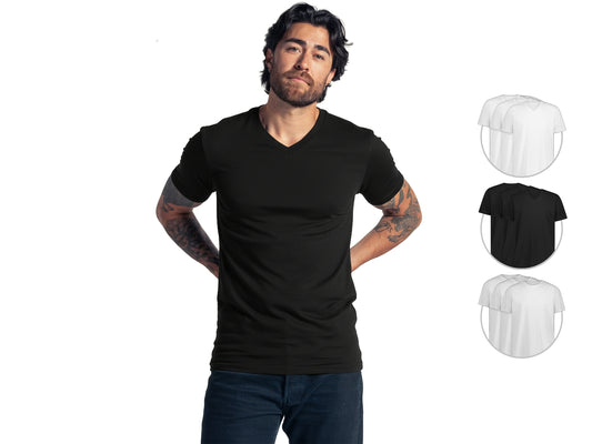 LebasQ T-Shirt en bambou 3-pack - noir - taille M - col en V hommes