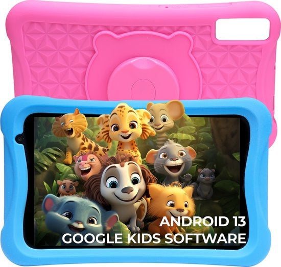 Tablette Denver pour enfant - Android 13 - Contrôle parental - 4GB RAM - 64GB mémoire interne - 8 pouces - . Etui pour tablette bleu et rose - TIO80105K