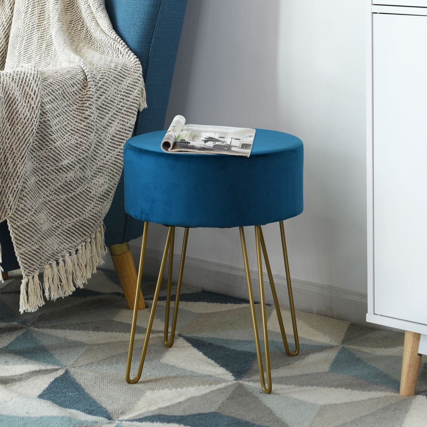 Coast Velvet Round Stool - 39 x 39 x 46 cm - capacité jusqu'à 100 kg - teinte vert foncé