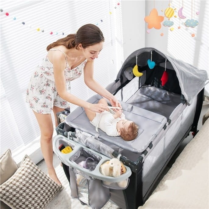 Lit de voyage pliable Coast pour bébé - Portable - Gris - 121 x 124 x 65 cm