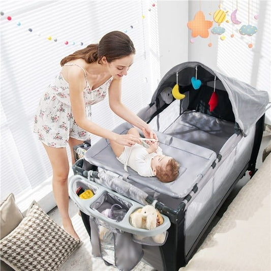 Lit de voyage pliable Coast pour bébé - Portable - Gris - 121 x 124 x 65 cm