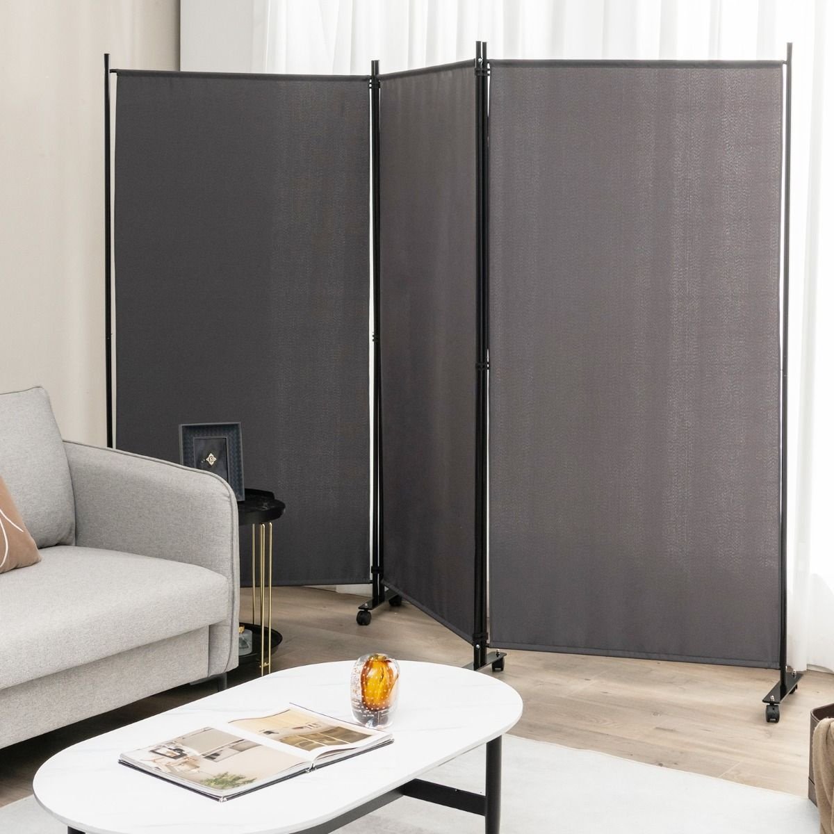 Coast 3-Panel Partition - 262 x 30 x 180 cm - Gris - Polyester/Métal