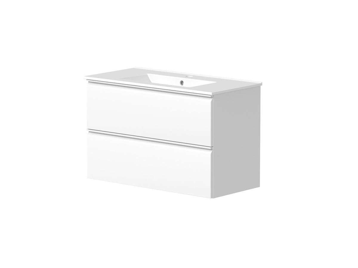 Kame Match Ensemble de meubles de salle de bains avec miroir - Blanc mat - 80x81 cm