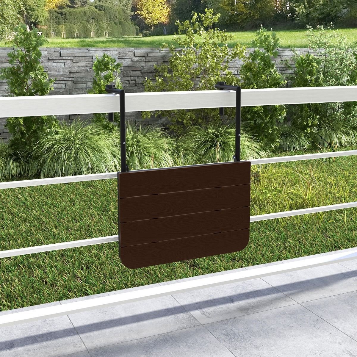 Table de balcon Coast - suspendue - Max. 30 kg - Noir / Marron - 63 x 60 x 84 cm