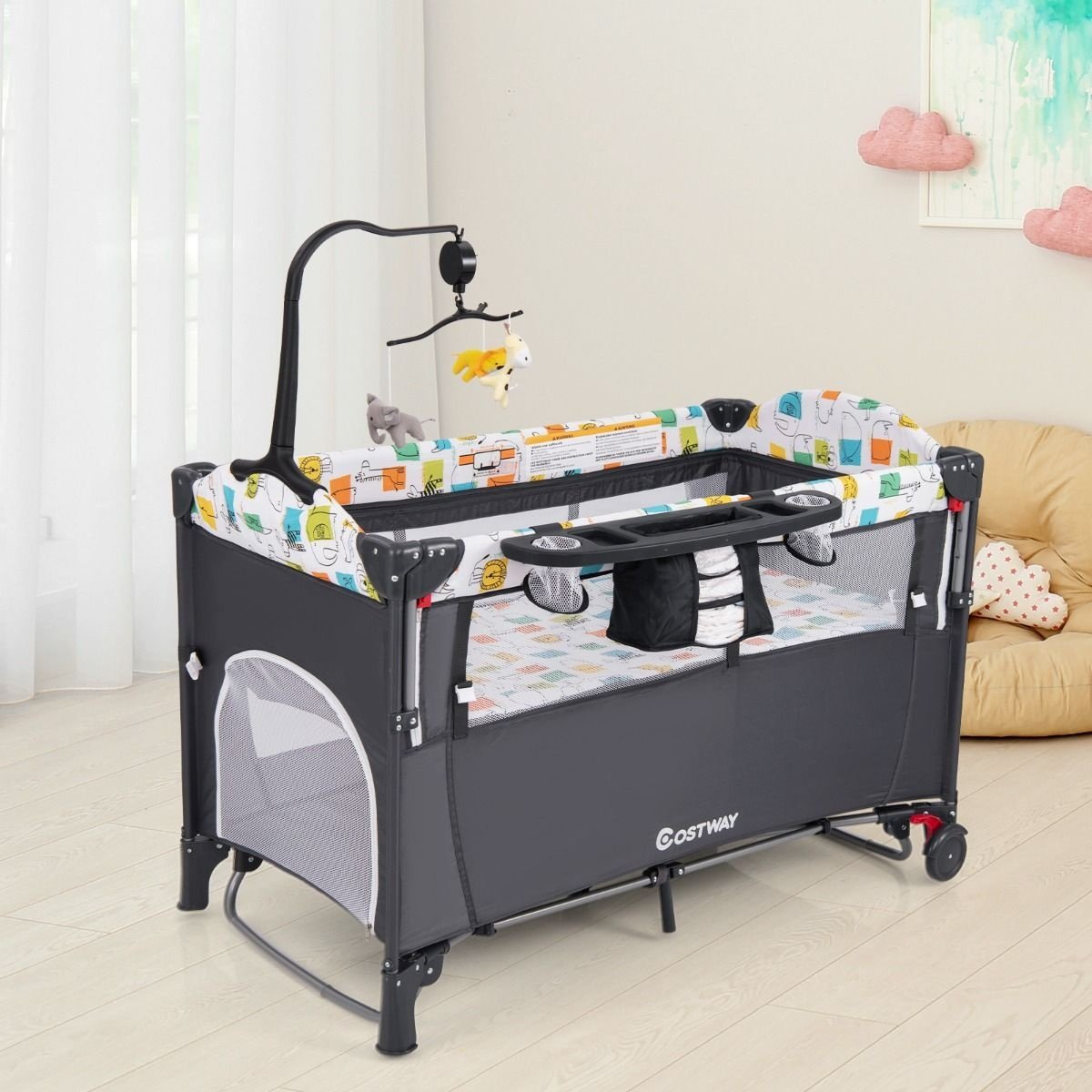 Lit de bébé multifonction Coast - 76 x 108.5 x 83 cm - Gris