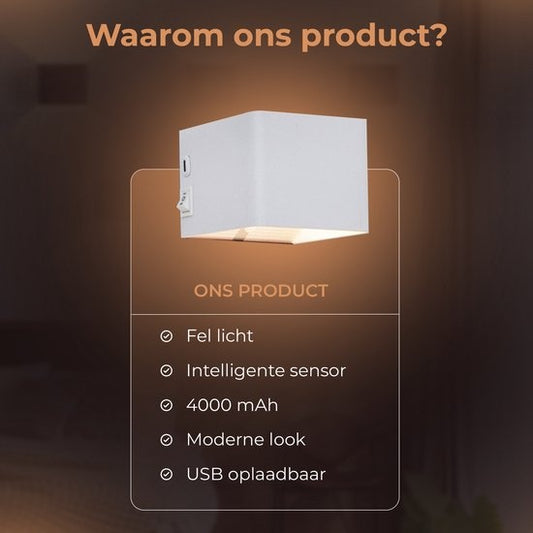 Lampe murale rechargeable - 2 pièces - Lampe murale d'intérieur - Sans fil - Intelligente - Rechargeable - Lampe murale - Salon - Salle de bain - Chambre d'enfant - Chambre à coucher - Blanc