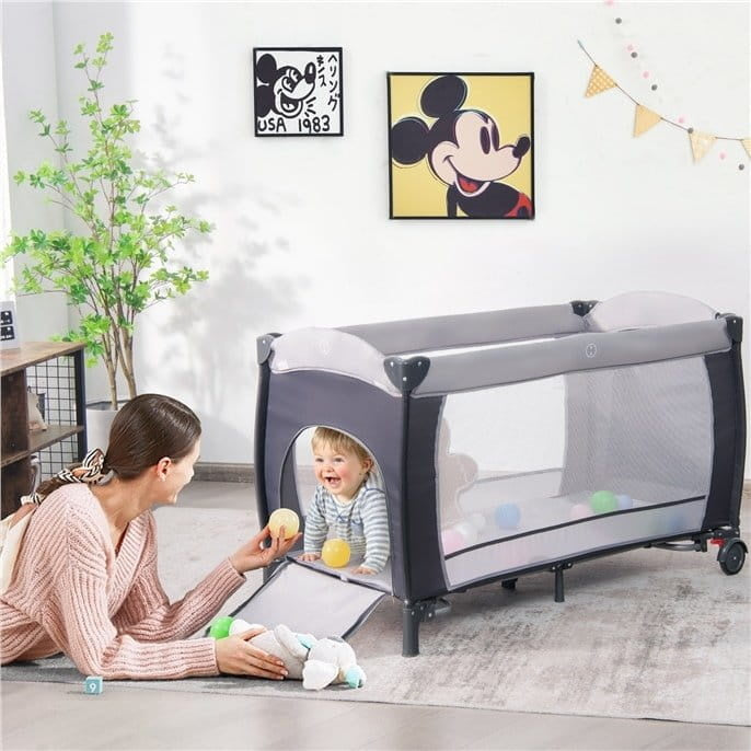 Lit de voyage pliable Coast pour bébé - Portable - Gris - 121 x 124 x 65 cm
