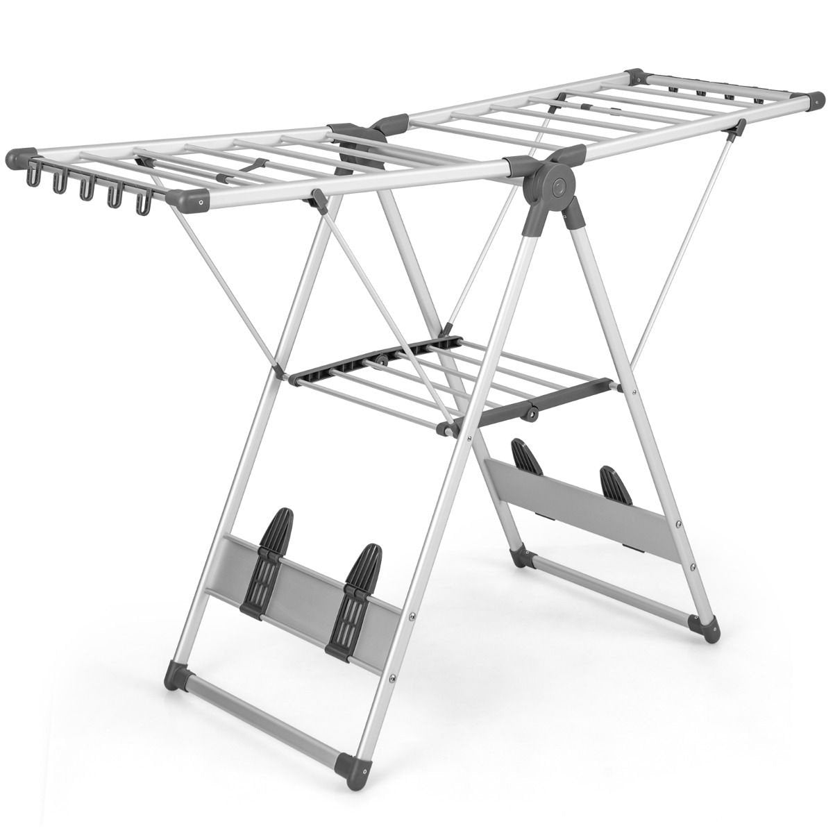 Porte-vêtements pliable Coast - 2 niveaux - hauteur réglable - aluminium - 141 x 48 x 81,5-131 cm - argent/gris