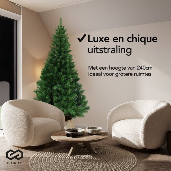 Infinity Goods Artificial Christmas Tree - 240 cm - Arbre de Noël réaliste en plastique - Support en métal - Sans lumières - Vert