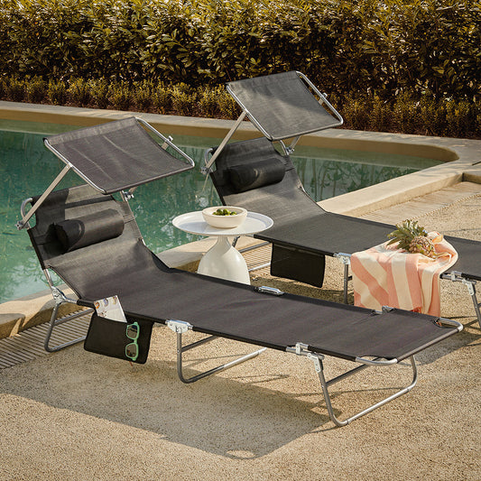 SoBuy OGS48-SCHx2 Jeu de 2 chaises longues - avec appui-tête - pliable - 198 x 63 x 65 cm - noir
