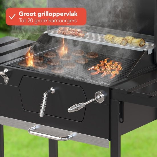 Barbecue charbon - KitchenBrothers - Gril et fumoir 2-en-1 - Surface de cuisson 42x57cm