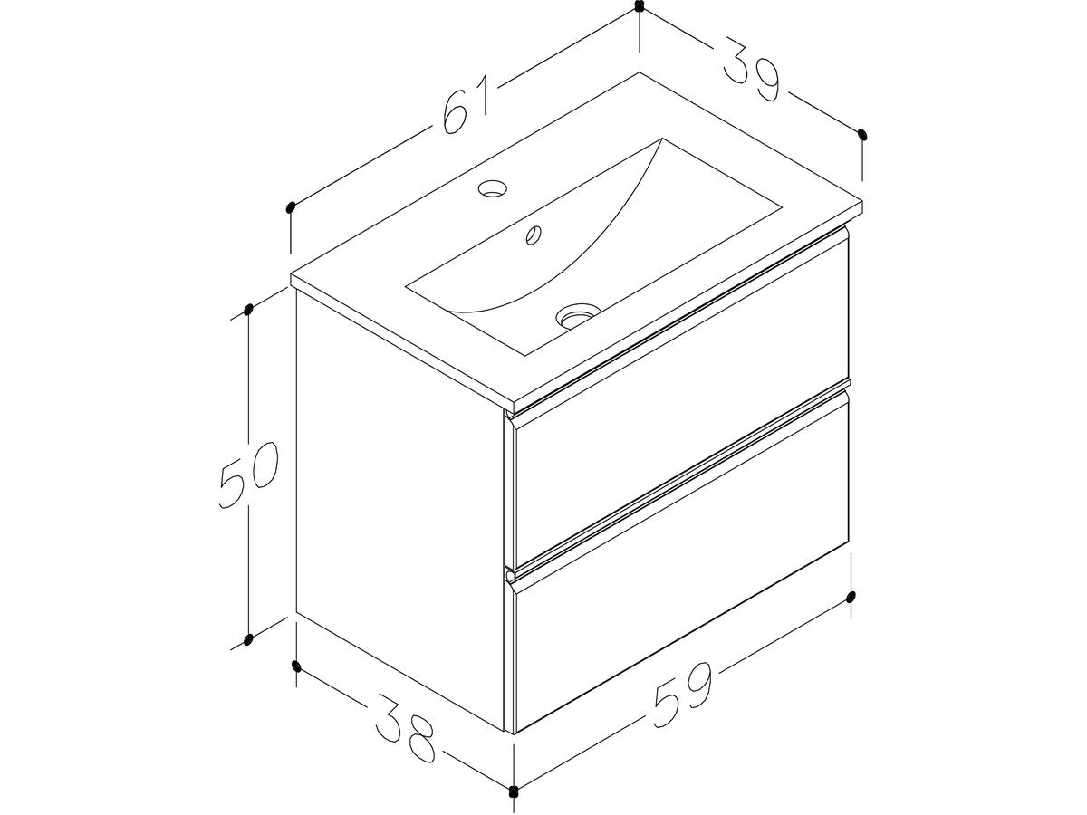 Kame Luara Lavabo de salle de bain - 61x39cm - Blanc