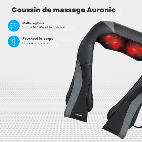 Coussin de massage Shiatsu, Auronic, Appareil de massage électrique, Infrarouge, Noir