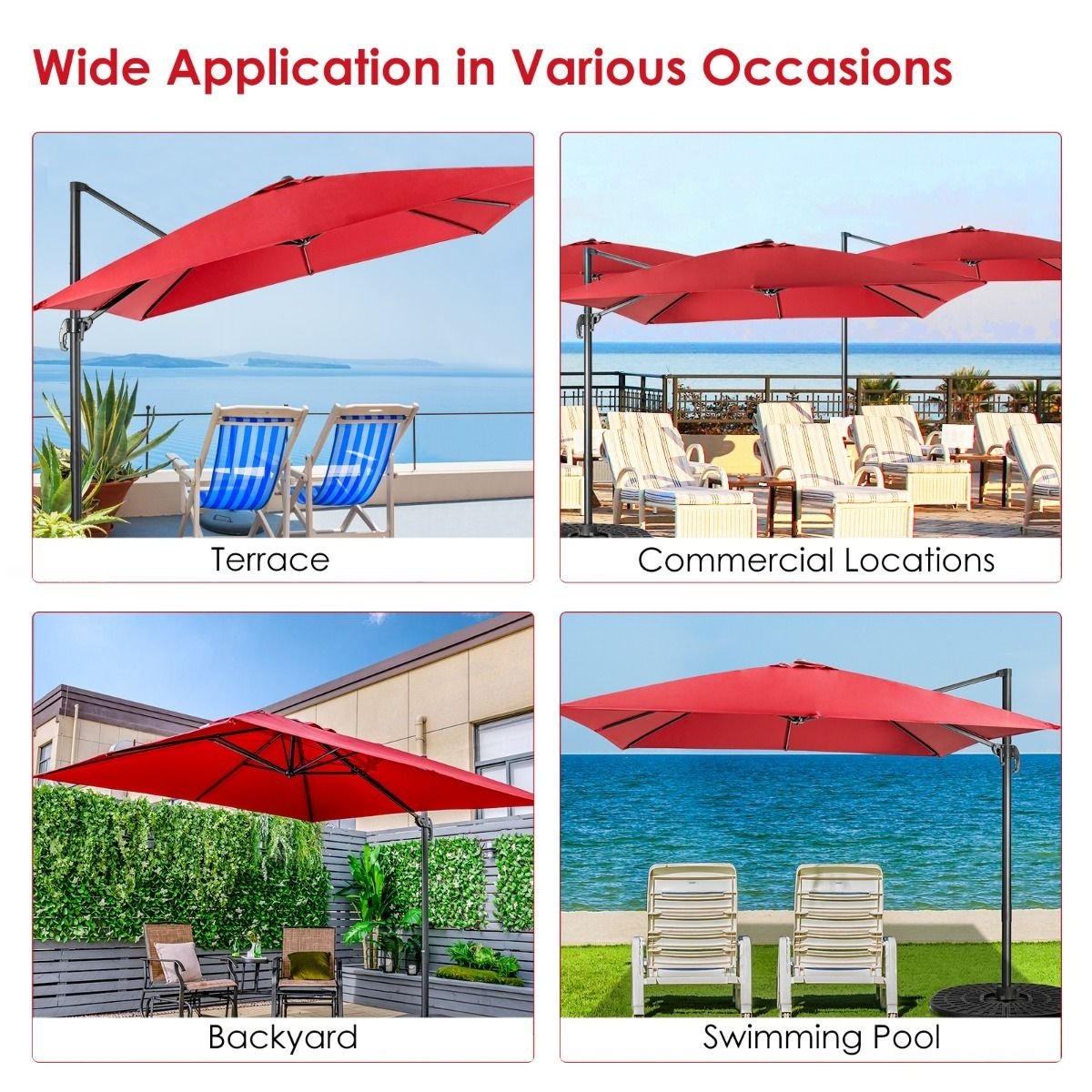 Parasol flottant Coast - Inclinable - 300 x 300 x 273 cm - Rouge vin