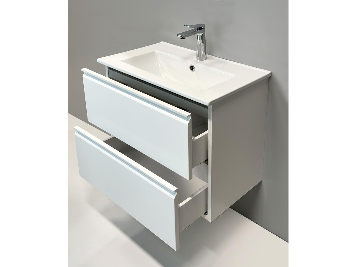 Kame Match Ensemble de meubles de salle de bains avec miroir - Blanc mat - 80x81 cm